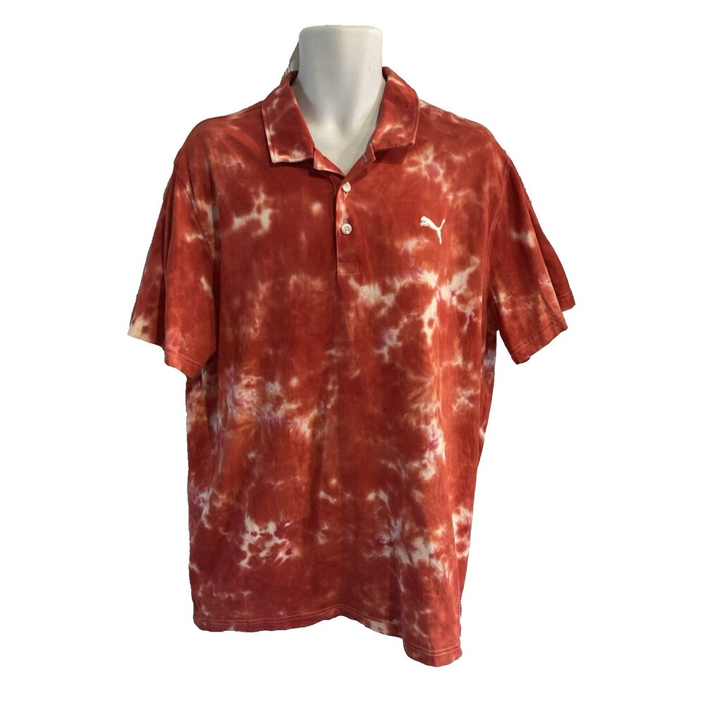 Puma Polo Golf Shirt Men's Size XL Haight Red White Tie Dye Short Sleeves